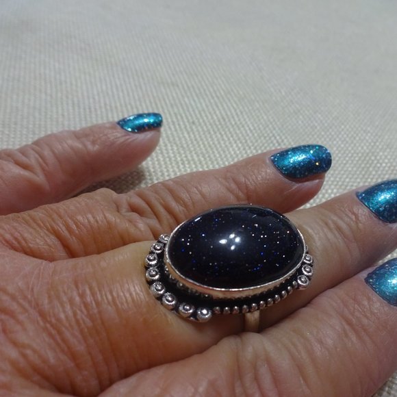 Sparkling "BLUE SUNSTONE" Handmade Sterling Ring Size 9.75 #253B - Picture 2 of 3